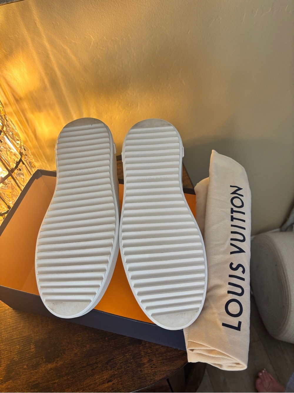 Louis Vuitton White Sneakers with Brown Monogram Heel - Picture 2 of 10